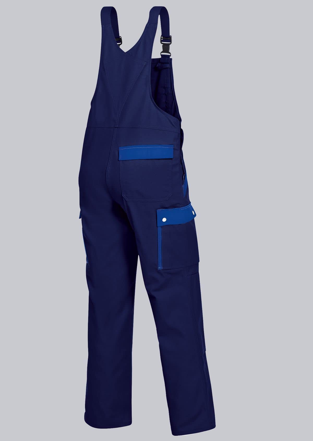 BP Profil 1844-720-10 Latzhose - Stretch-Hosenträger - Verstellbarer Bund - Taschen für Knieschoner - 65% Polyester, 35% Baumwolle - Normale Passform - Größe: 62 - Farbe: dunkelblau/königsblau