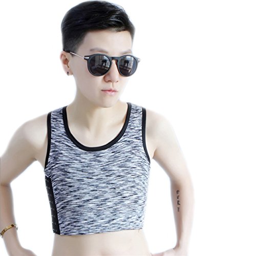 BaronHong Tomboy Trans Lesbian Cotton Chest Binder Plus Size Short Tank Top with Stronger Elastic Band(LightGray,S)