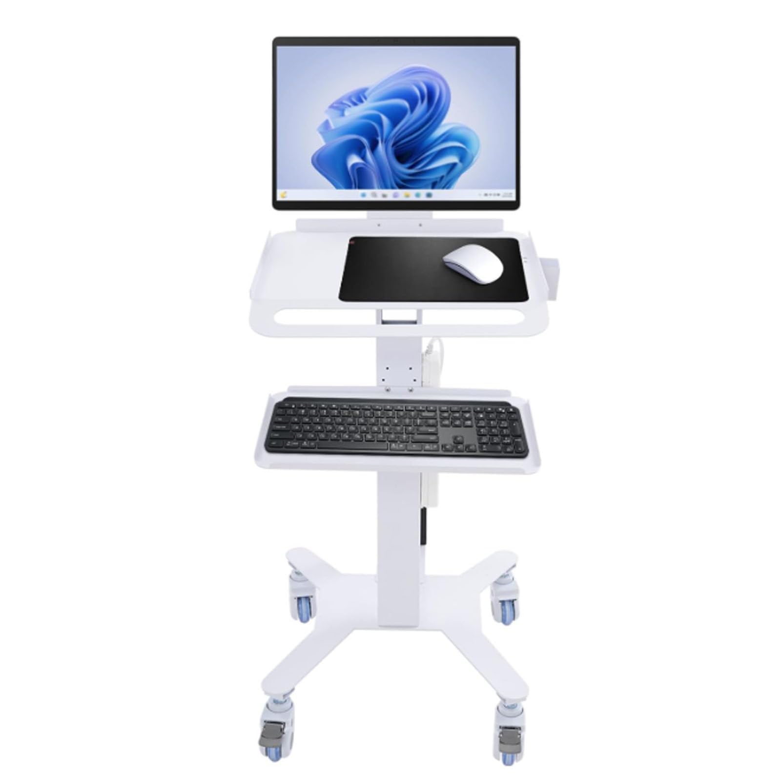 Medical Mobile Computer Cart, Rolling Lab Cart Mobile Standing Workstation with Scanner Holder, Double Layer Cart for Hospital Clinic School Office