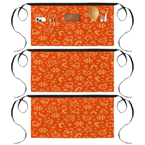 Tablier court de chef en lot de 3 avec poches au motif de Noël chic