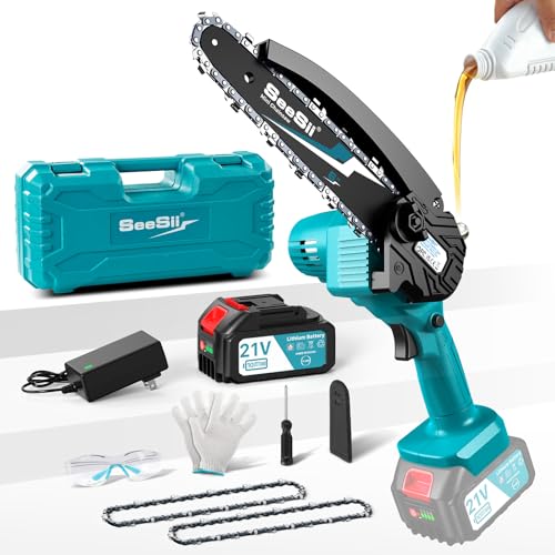 Seesii Mini Motosierra Eléctrica Inalámbrica de 6 Pulgadas con In...