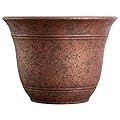 The HC Companies Sierra Round Self-Watering Pot - Lightweight Plastic Planter for Herbs & More - Durable Plant Pots for Indoor Plants & Outdoor Plants (16” Rustic Redstone, Pack of 1)