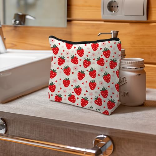 Cut Red Strawberry Makeup Bag Portable Cosmetic Bag Zipper Pouch Toiletry Bag for Purse, Strawberry Stuff Gifts for Women Girls3