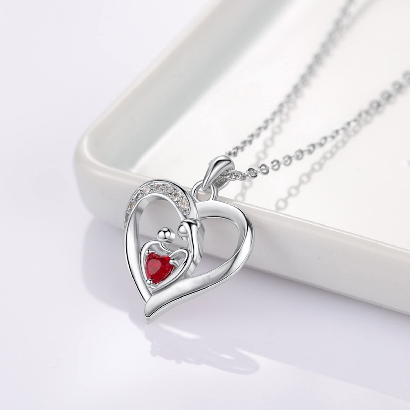 Kette Damen Weissgold, Halskette Damen Silber Vintage 14K Herz mit Geburtsstein Muttertagsgeschenke für Mama