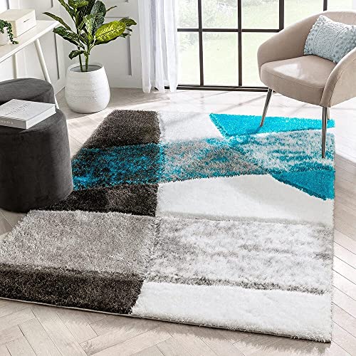 Image of F & B RUGS ; SUPERIOR QUALITY PRODUCTS Firoz and Brothers Handwoven Super Soft Indoor Modern Shag Microfiber USA Exported Carpet with 2. inchInch Thickness Silky Fluffy Smooth 10x12 feet Blue Grey