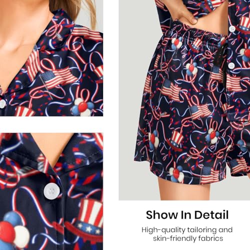 Image of Funny Pajamas for Women Set Print Satin Loungewear Pjs Short Sleeve Button Down Top and Shorts Sets Sleepwear XS-3XL