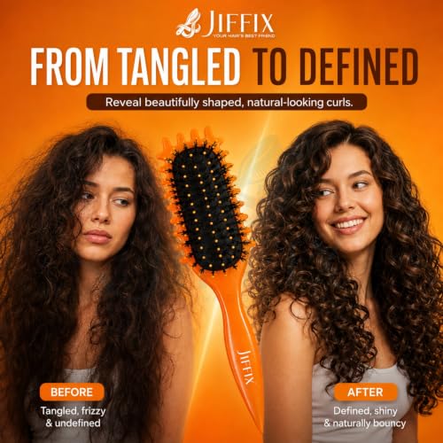 Image of Curly Hair Brush - Curl Defining & Detangling Brush for Women & Men - Boar Bristle Styling Brush for Shaping, Combing & Enhancing Natural Curls - Suitable for All Hair Types (Orange)