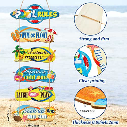6 Pack Wooden Pool Rules Signs 4 X 11 Inch Summer Slippers Hanging Wooden Sign Outdoor Decorations For Swimming Pool Decor, Assemble By Yourself #TOP1