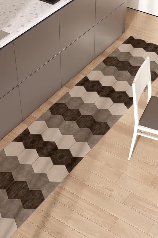 NARCISO Tappeto Cucina Antiscivolo Lavabile 100% Vinile Gommato Antimacchia, Passatoia Cucina Antiscivolo Lavabile, Tappeti Runner Disponibili in Varie Metrature (Tiles Sabbia, 52x240cm)