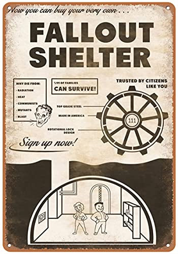 Yelenacca Fallout Shelter - Letrero de metal retro para decoración de pared de café en casa, letrero de metal retro de 8 x 12 pulgadas