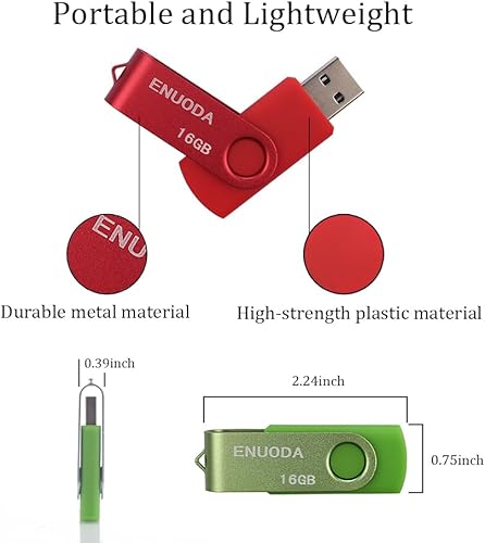 Miniatura 2 de ENUODA Unidad flash USB de 16 GB, paquete de 5 unidades de pulgar de 16 GB, diseño giratorio USB 2.0 Memory Stick Jump Drive Pen Drive para