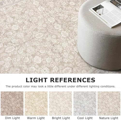 2x6 Cream Beige White Grey Washable Runner Rug for Hallways, Soft Neutral Vintage Kitchen Rugs with Non-Slip, Non-Shedding Distressed Floral Rug for Bedroom Kitchen Porch Laundry Entryway