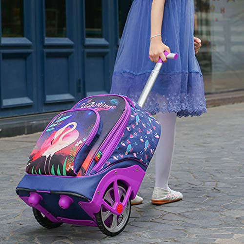 Rolling Rugzak voor kinderen volwassenen, trolley tassen wielen schoolrugzak voor kinderen reizen laptop boeken tas… - Afbeelding 3