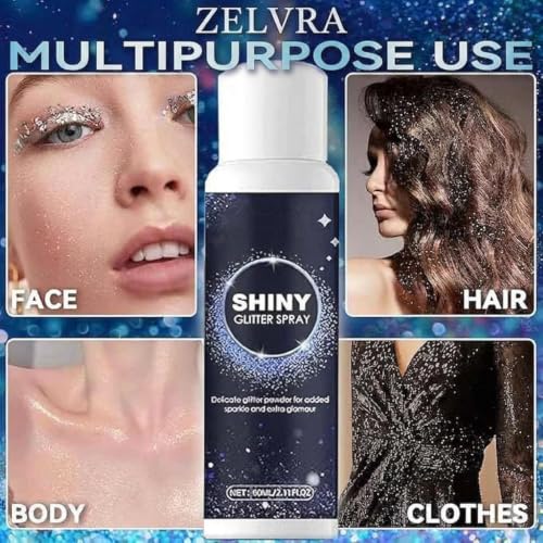 Image of Shiny Glitter Spray for Face Body Hair | Long Lasting Fine Shimmer Spray | Lightweight Quick Dry Sparkle Mist for Makeup Party Wedding Festival Photoshoot | Radiant Glow Finish | 60ml
