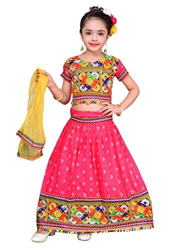 Image of AHHAAAA Kids Ethnic Cotton Blend Radha Dress Lehenga Choli Chania Choli Set Baby Girls Red