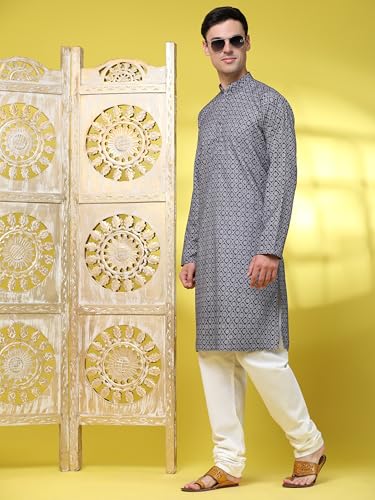 Image of SKAVIJ Men's Viscose Rayon Festive Printed Cotton Kurta Pajama Set | Traditional Ethnic Wear for Men | Perfect for Diwali, Wedding & Festive Celebrations