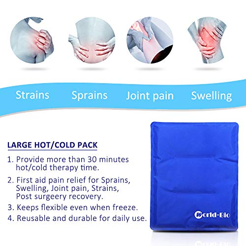 World-Bio Large Gel Ice Pack & Wrap For Injuries Reusable, Hot Cold Therapy Ice Pack For Swelling, Bruises, Pain Relief For Hip Surgery, Knee Injuries, Back Pain, Shoulder Aches - 11" X 14" Blue #TOP3