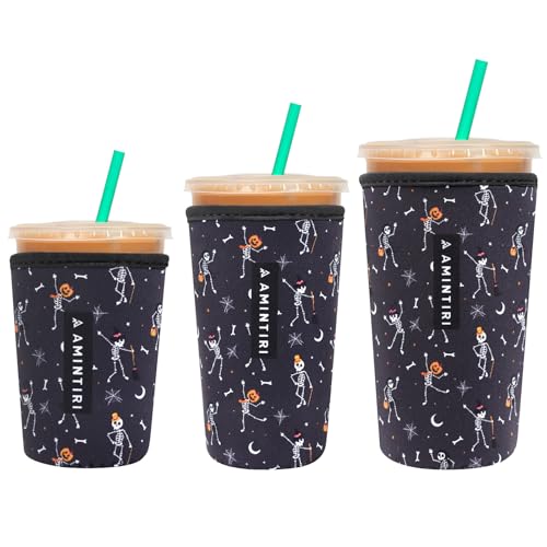 Image of 3 Pack Reusable Sleeve for Iced Coffee Cup, Coffee Neoprene Sleeve for Iced&Hot Drinks, Coffee Sleeve Compatible with Starbucks, Dunkin Coffee Cup. (Dancing Skull)