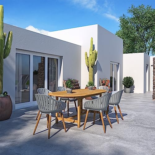 Amazonia Rangeley 7-Piece Outdoor Oval Extendable Dining Table Set | Certified Teak | Ideal For Patio And Indoors #TOP1