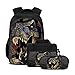 AMYATLIY 3 in 1 Dinosaur School Backpack Set for Kids Boys Rucksack Books Bag Girls Backpack with Lunch Bag and Pencil Case (Pattern 2), Medium