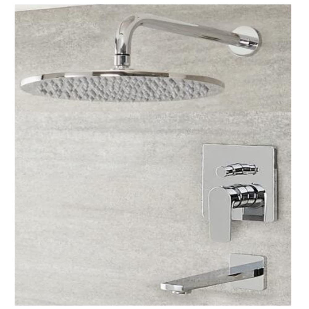 Milano Hunston Manual Mixer Valve 300Mm Round Rainfall Shower Head Wall Mounted Bath Spout - Chrome