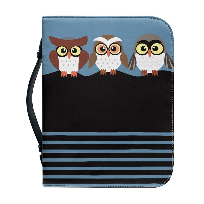 Kuiaobaty Cute Owls Birds Faux Leather Book Cover with Handle, Cartoon Owl Print Book Carrying Cases Notebook Bag Fits 12 x 9 x 2.41 Inches — image 1