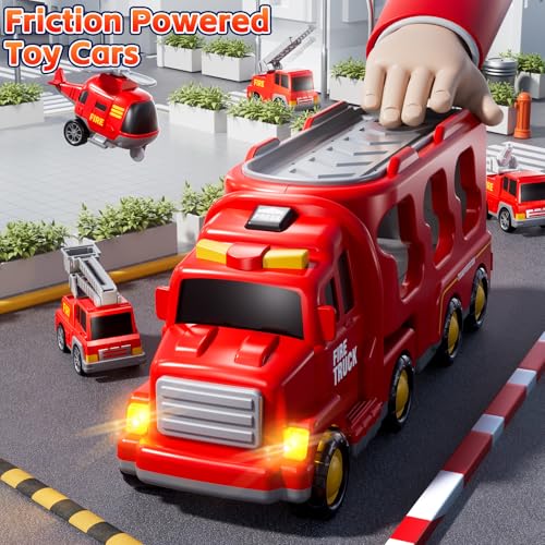 image for KIZONLY Fire Truck Toys for Toddler 1-3 3-5, 5-in-1 Fire Car Carrier V