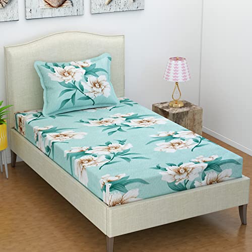 Image of VAS Collections Premium 3D Printed 144 TC Microfiber Single Bedsheet with 1 Pillow Covers (220X152 cm) Light Green