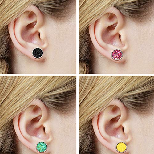 32 Pairs Faux Druzy Stud Earrings Bohemian Round Stud Earrings Stainless Steel Pierced Earrings Jewelry For Women (6 Mm) #TOP4
