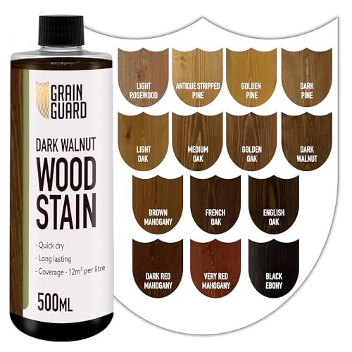 GRAIN GUARD Wood Stain Water Based | Dark Walnut | 500ml | Interior Furniture Stain | Light & Dark Stains | Eco-Friendly & Non-Toxic Wood Dye | Easy Application | Quick Dry & Low Odour