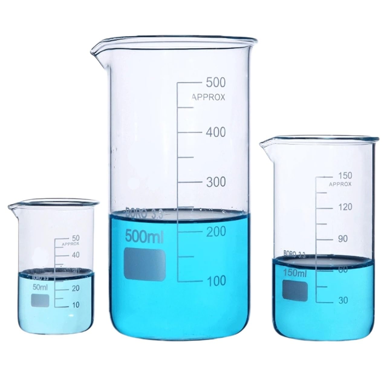 Juego de laboratorio de cilindro graduado de vidrio y vaso de precipitados de forma alta, capacidad de 50 ml a 2000 ml, ideal para experimentos científicos y mediciones
