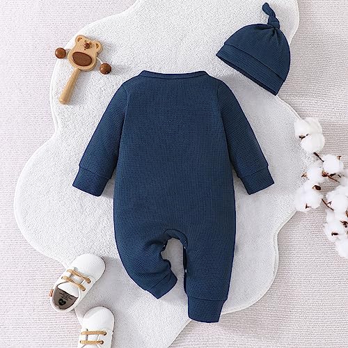 Toddler Boys Girls Romper Neutral Baby Clothes Solid Long Sleeve Waffle Jumpsuit Fall Newborn Coming Home Outfit4