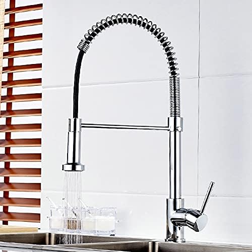 Kitchen Sink taps with Pull Out Spray Pull Out Kitchen Faucet, Deck Mounted Single Hole Single Handle Kitchen Sink Mixer Tap, Chrome Finish Faucet for Kitchen Kitchen Mixer tap wit(Chrome)