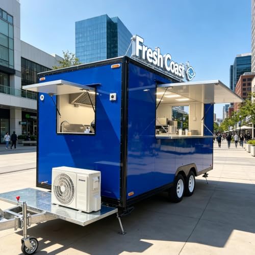 15ft Blue Food Truck for Fast Food, Mobile Catering Trailer Fully Equipped