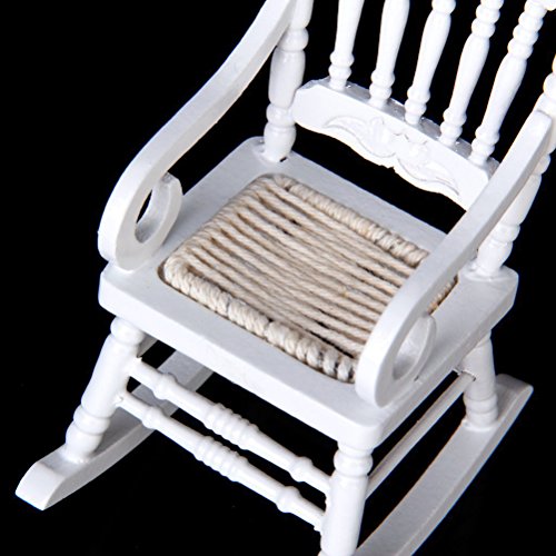 Dollhouse Wooden Chair, 1:12 Dollhouse Miniature Wooden Rocking Chair Model (White) - Thumbnail 5