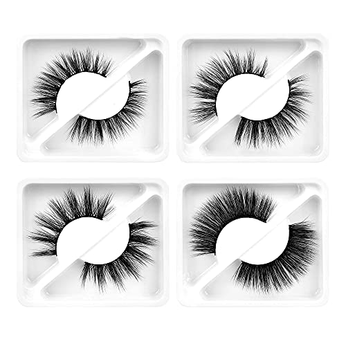 3D Fluffy False Eyelashes 4 Pairs Natural Look to Dramatic Fake Eyelashes Long Wispy Crossed Faux Mink Lashes Multipack by Yawamica