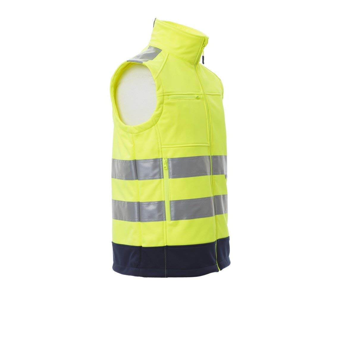 PAYPER Traffic Gilet Softshell Alta visibilità Uomo da Lavoro 100% Poliestere Chiusura Zip Bande Riflettenti Tasca al Petto Porta Badge Giallo Fluo/Blu Navy (3XL)