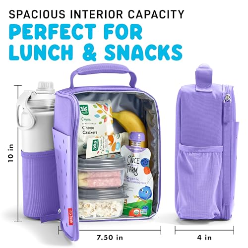 Fit & Fresh Charm Lunch Bag For Kids, Thermal Insulated Lunch Box For Kids Boys & Girls With Shoe Charm Slots For Personalization, School Lunch Box, Purple - Image 3