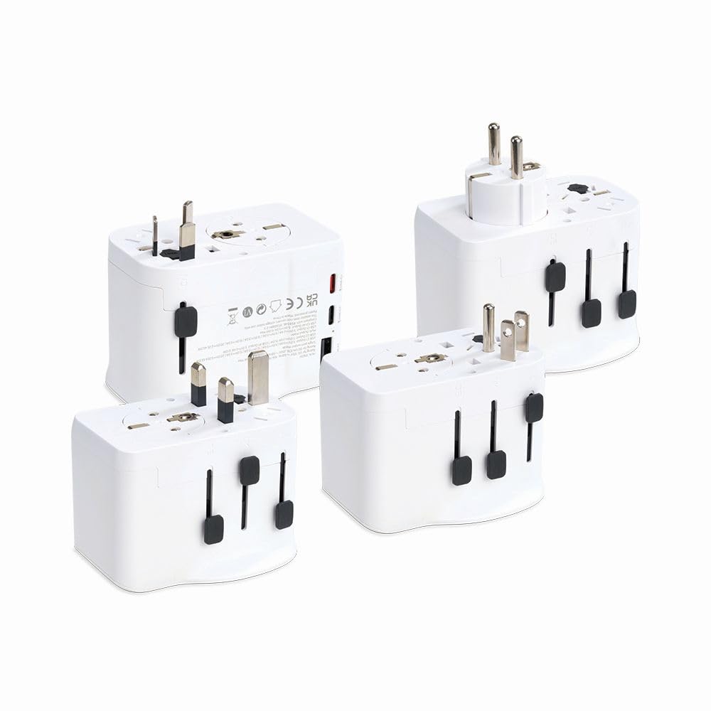 Simon – Adaptador de Viaje Universal, 3 USB (2X USB-C + 1x USB-A) 65W, Compatible en +200 Países, Carga Súper Rápida, Portátiles y Dispositivos Móviles, Bolsa de Viaje, Color Negro