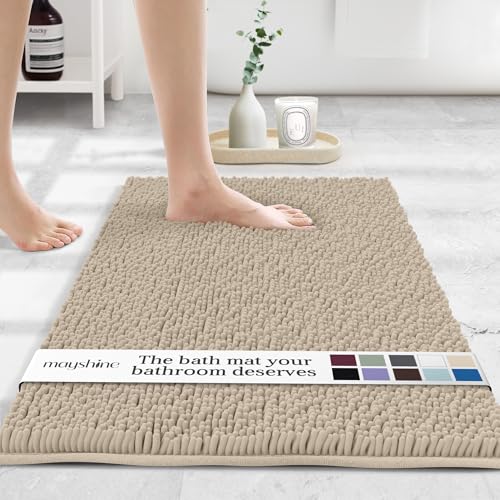 MAYSHINE Bath mats for Bathroom Rugs Soft(32X20 inch), Absorbent, Shaggy Microfiber,Machine-Washable, Perfect for Door Mat - Beige