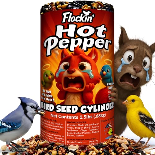 Flockin' Hot Pepper Bird Seed Cylinders with Hole – Squirrel Proof Spicy Bird Seed - Perfect for Cardinals, Woodpeckers, Blue Jays & More – Wild Hot Birdseed with No Filler – USA Made (4' x 7.75')
