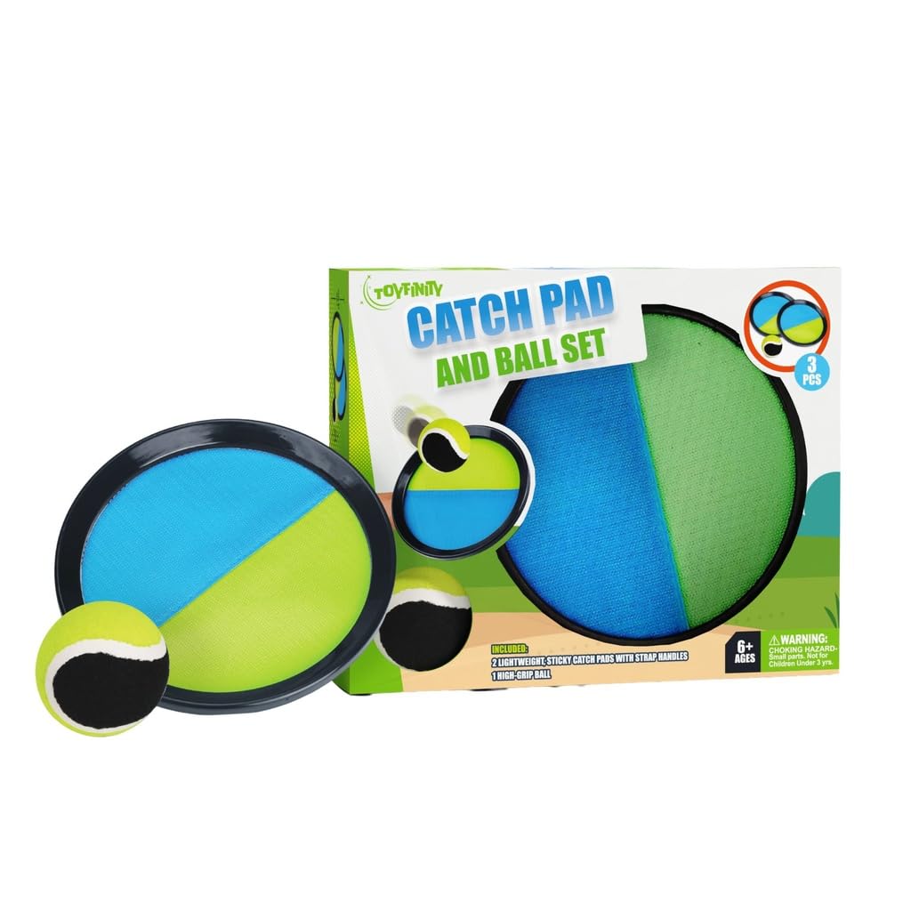 TOYFINITY Catch Pad and Ball Set, 2 Sticky Hand Paddles and High Grip Ball, Outdoor Toss Game, Family Garden, Park, Beach and Holiday Play