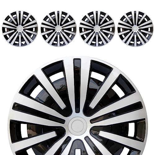 Image of Hubcap Wheel Cover Replacement R15 Hub Caps Universal Wheel Rim Cover ABS Material Exterior Accessories Snap On Car Truck SUV -Set of 4 (15-Inch, Silver-Black)
