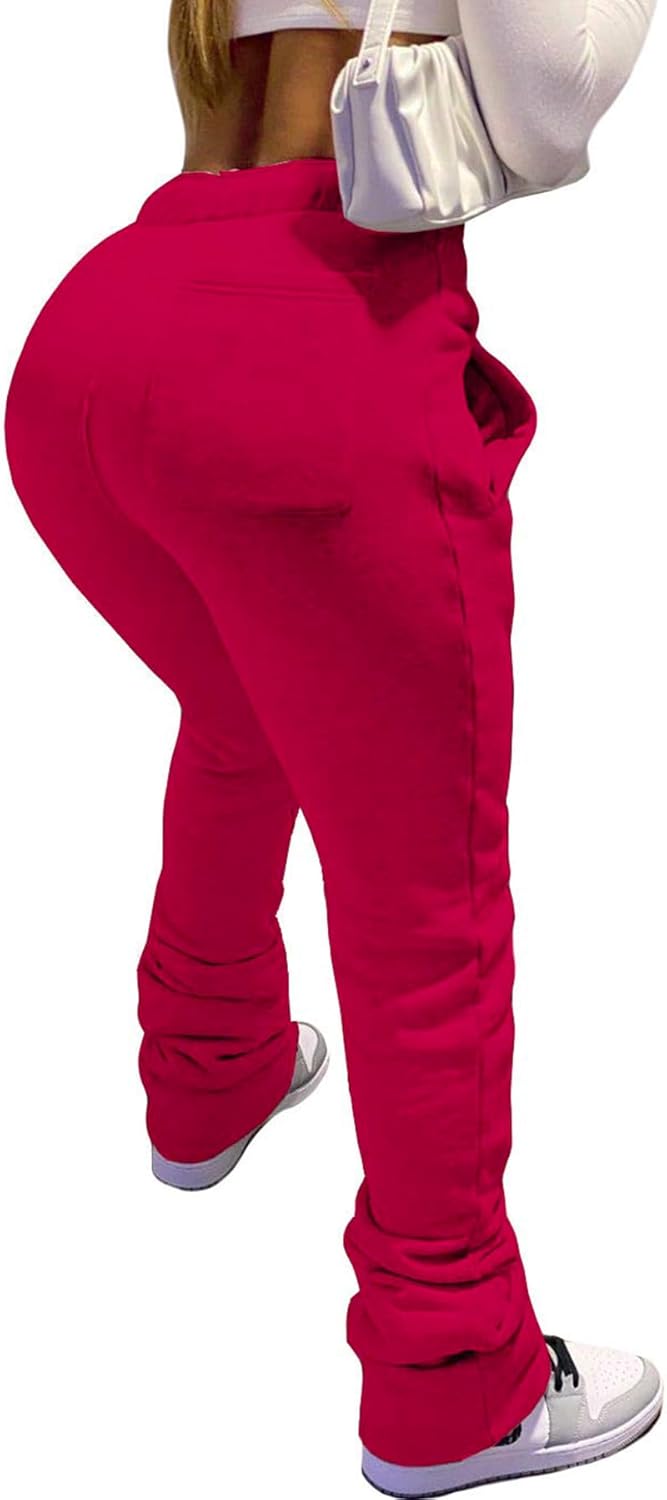 HuiSiFang Women Stacked Pants Fleece Sweatpants Thicked Warm Jogging Casual Ruched Workout Active Jogger Pants - Image 3