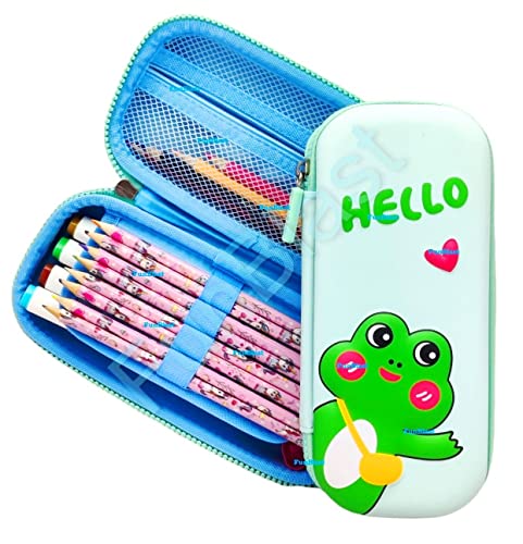 Image of FunBlast Eva Pencil Pouch For Kids,Multi-Purpose Zipper Pencil Case,Pencil Box For Boys,Pen & Pencil Pouch Bag,Stationery Organizer For Kids,3D Hardtop Canvas Pencil Case Hello Frog (Multicolor)