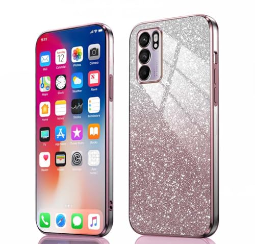 PEIYE Funda para OPPO Reno 6 5G - Carcasa Antigolpes de Silicona Suave con Bordes Electropulidos y Tarjeta de Brillo Integrada, Case Cover -Rosa Degradado