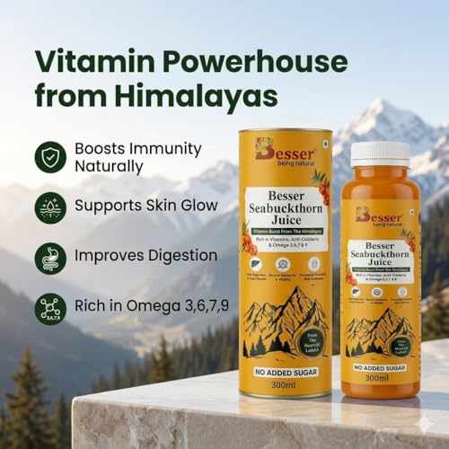 Image of Besser Seabuckthorn Juice 300ml | Himalayan Superfruit Drink | Rich in Vitamins, Antioxidants & Omega 3 6 7 9 | Supports Immunity, Skin & Digestion | No Added Sugar