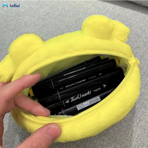 Image of FunBlast Fur Pencil Pouch for Girls - Cute Cartoon Multi-Purpose Zipper Case for School Kids, Cosmetic Pouch for Girls, Travel Organizer Bag, Pouches for School /Office (Yellow)