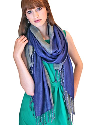 Anika Dali Luxurious Two Color Reversible Pashmina Shawl, Long Tassels, Oversize