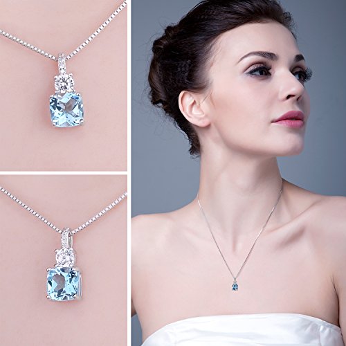 JewelryPalace 2.2ct Cushion Cut Genuine Sky Blue Topaz Pendant Necklace for Women, 14k White Yellow Rose Gold Plated 925 Sterling Silver Necklace For Her, Natural Gemstone Jewelry Sets 18 Inches Chain4
